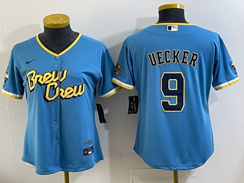 Women 2025 Milwaukee Brewers #9 Uecker Light blue City Edition Nike MLB Jersey 02